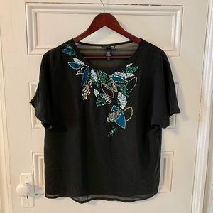 H&M beaded black, sheer short sleeve top